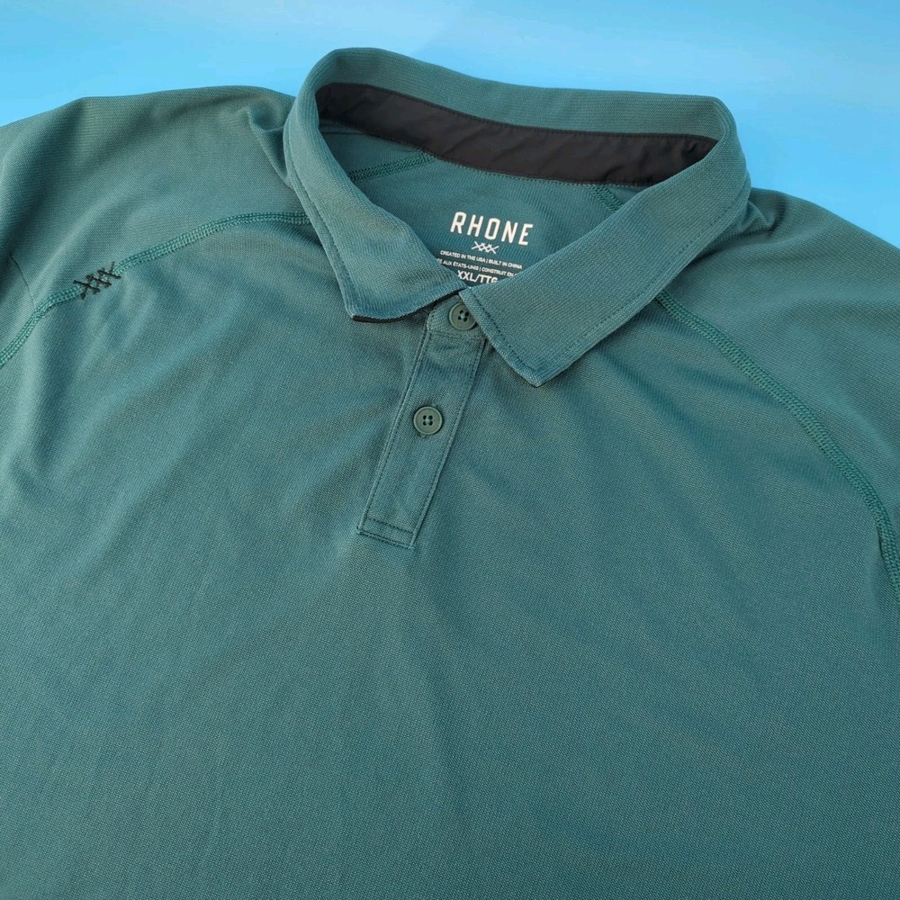 Rhone Commuter Polo Shirt Mens XXL Teal Green Performance Stretch Golf Athletic